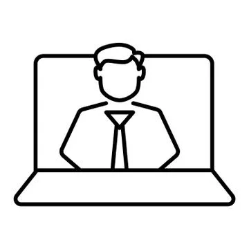 Video tutorial vector line icon isolated on white background. Laptop with video Stock Illustration