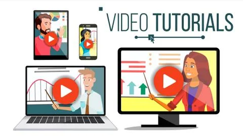 Video Tutorial Vector. Streaming Application. Online Education. Broadcasting 스톡 일러스트