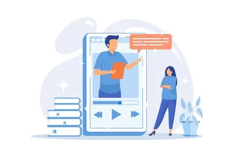 Video tutorial watching. Online lecture, Internet course, digital lesson. T.. Stock Illustration