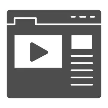 Video tutorial on web page solid icon, school concept, online lesson sign on 库存插图