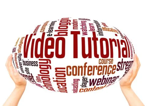Video tutorial word cloud hand sphere concept Stock Illustration