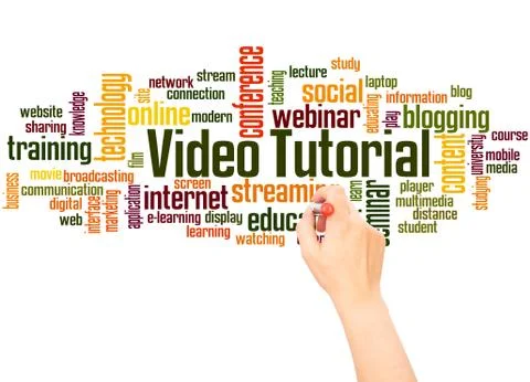 Video tutorial word cloud hand writing concept Stock Illustration