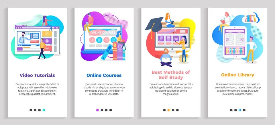 Video Tutorials and Digital Library Education Stock Illustration