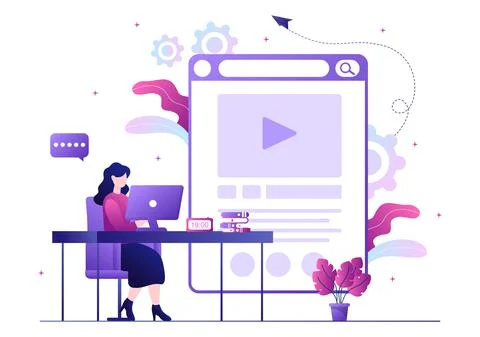 Video Tutorials Background Vector Illustration. Watching and Streaming Online イラスト素材