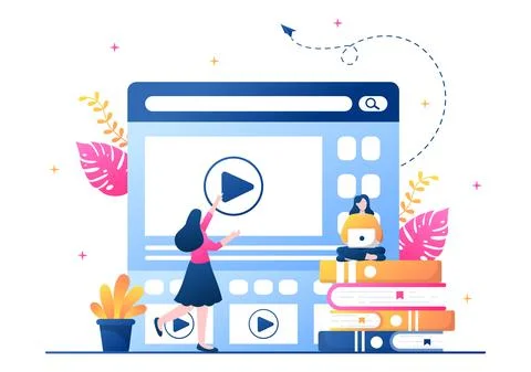 Video Tutorials Background Vector Illustration. Watching and Streaming Online Ilustración de archivo