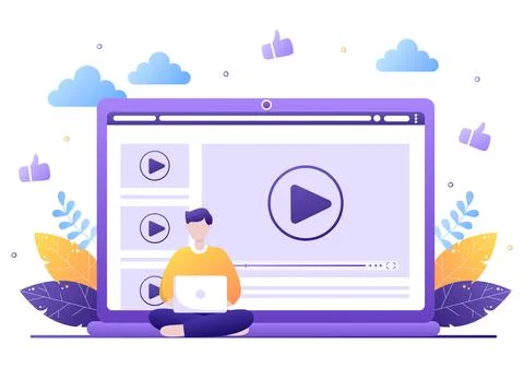 Video Tutorials Background Vector Illustration. Watching and Streaming Online イラスト素材