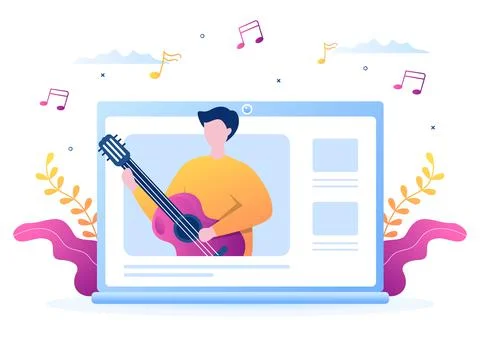 Video Tutorials with Boys Learning to Play and Watch Online Music Lessons Abo Stockillustratie