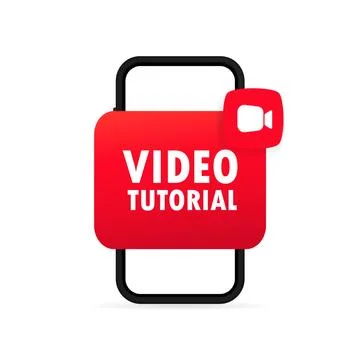 Video tutorials button. Watching webinar, streaming video online on smartphon Illustrazione stock