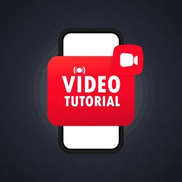 Video tutorials button. Watching webinar, streaming video online on smartphon Stock Illustration