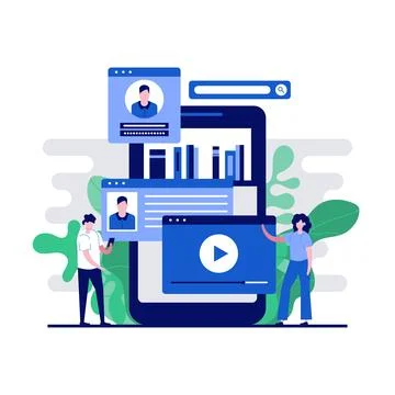 Video tutorials concept with character. Video marketing campaign, video ad,.. Stock Illustration