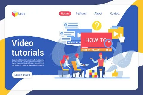 Video tutorials flat landing page vector template イラスト素材