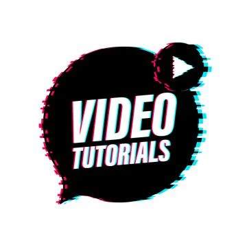 Video tutorials. Glitch button, icon, emblem label. Vector illustration. イラスト素材