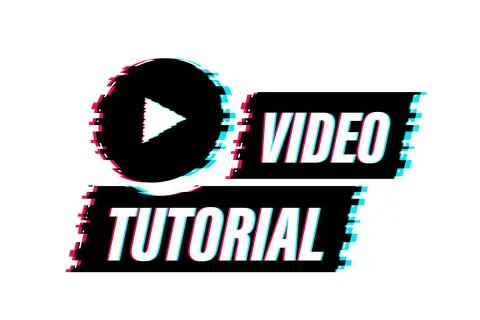 Video tutorials. Glitch button, icon, emblem label. Vector illustration. 스톡 일러스트