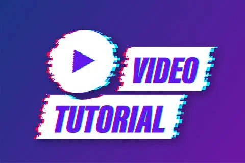 Video tutorials glitch icon. Study and learning background, distance education イラスト素材