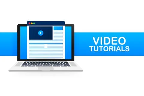 Video tutorials icon concept. Study and learning background, distance educati Stockillustratie