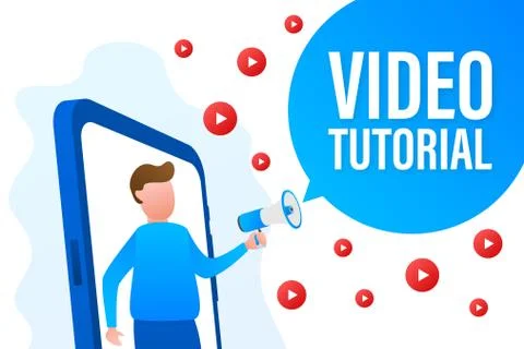 Video tutorials icon concept. Study and learning background, distance education Stockillustratie