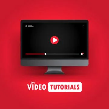 Video tutorials illustration. Watching webinar, streaming video online on com Illustrazione stock