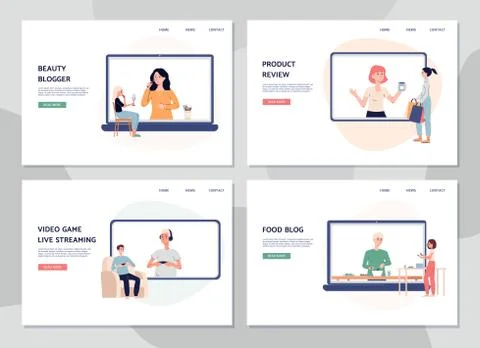 Video tutorials in internet for followers a set of vector landing pages Illustrazione stock