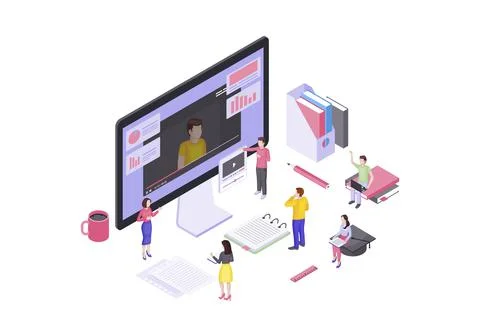 Video tutorials isometric vector illustration Illustrazione stock