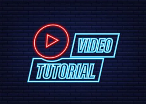 Video tutorials neon icon. Study and learning background, distance education and Stockillustratie