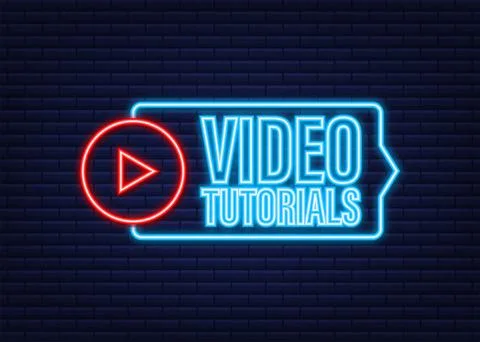 Video tutorials neon icon. Study and learning background, distance education and Stock Illustration