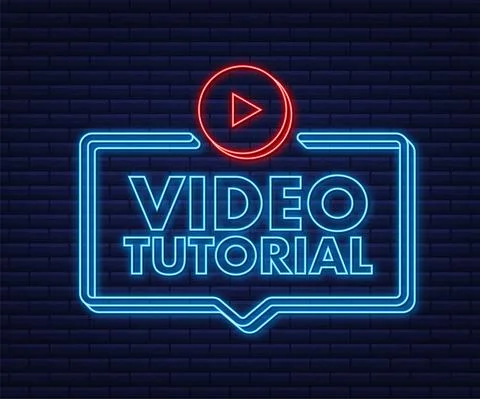Video tutorials neon icon. Study and learning background, distance education and Stockillustratie