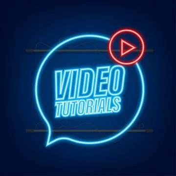 Video tutorials neon icon. Study and learning background, distance education and Stock Illustration