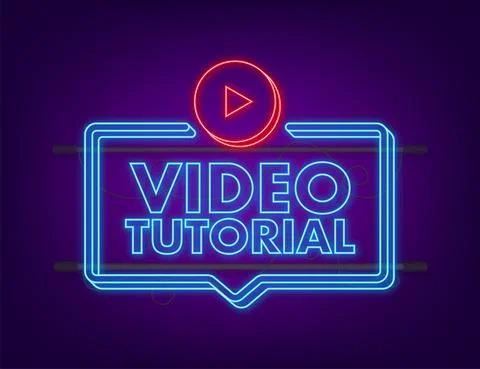 Video tutorials neon icon. Study and learning background, distance education and Stockillustratie