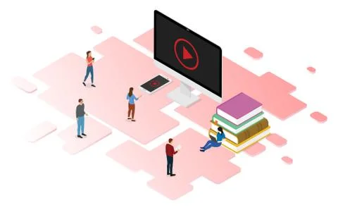 Video tutorials online cloud technology with isometric modern style Illustrazione stock