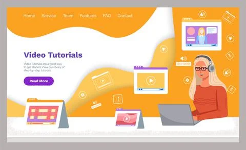 Video tutorials, self study landing page. Online lecturing. E learning Stock Illustration