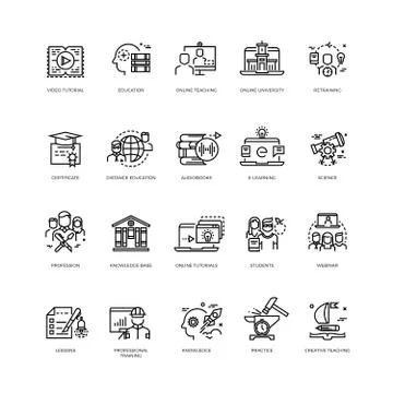 Video tutorials, training courses, online education vector line icons set Ilustración de archivo