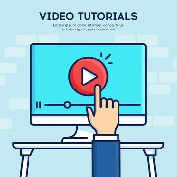 Video tutorials vector line style illustration Stock Illustration