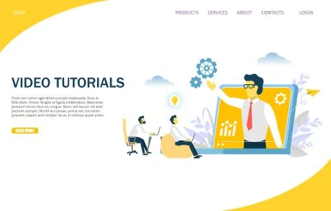 Video tutorials vector website landing page design template Stock Illustration