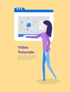 Video Tutorials Woman Learning New Information Illustrazione stock