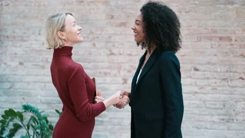 Video of two smart and elegant businesswomen shaking hands while talking in.. Stock Footage 238804145