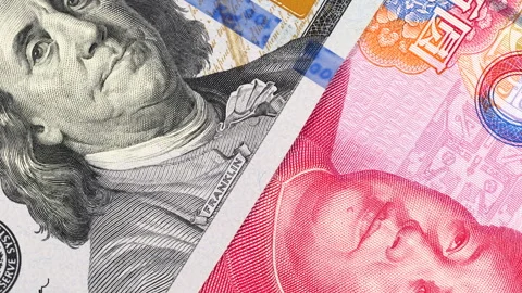Video of US dollar bill and Chinese yuan. USA against China Stock Footage 300803892
