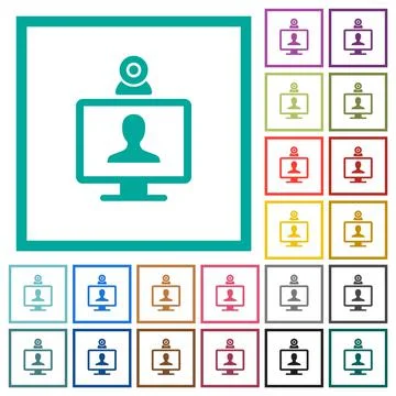 Video user access flat color icons with quadrant frames Stockillustratie