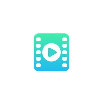 Video vector icon, logo with play symbol and film strip Stock Illustration