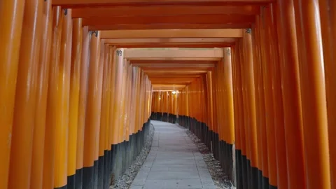 Video walk backwards of Torii gate corridor and Fushimi Inari Shrine in Kyoto Stock Footage 273657801