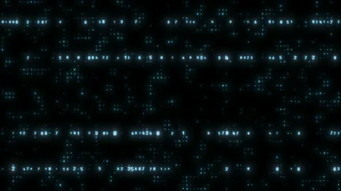 Video wall of digital display made from numbers. At background, flying numbers Stock Footage 113601227
