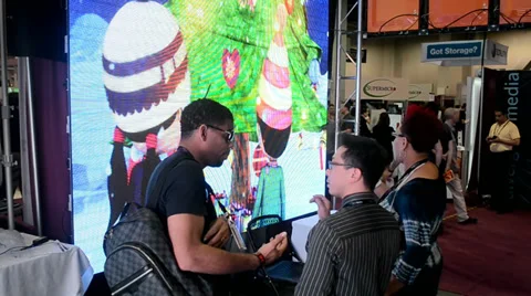 Video wall innovations during NAB Show 2014 exhibition in Las Vegas, USA. Stock Footage 38410312