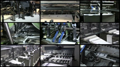 Video Wall Printing Industry Process, 4K 9 screens static Video stock 39589074