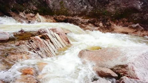 Video of water running strong in a river with stones. Concept nature and rivers. Stock Footage 238968985