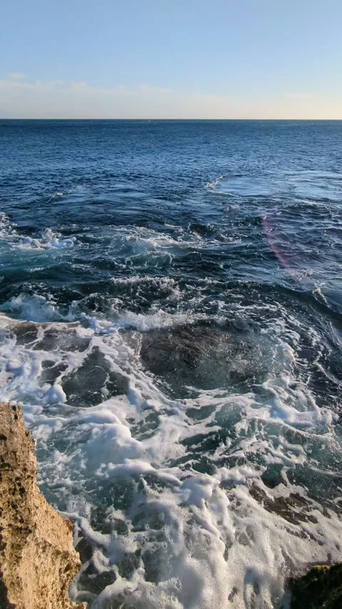 Video of waves dancing in the Mediterranean Sea in the city of Tangier, Morocco. Видео 241368138