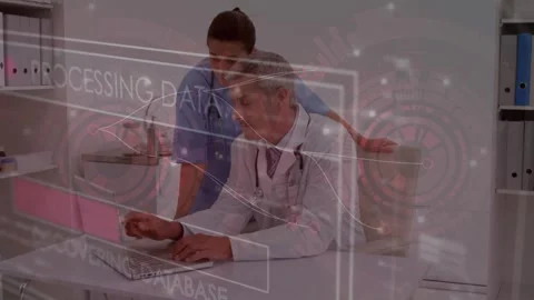 In this video, we see a doctor using a computer keyboard at a desk in a clinic Stock Footage 330399874