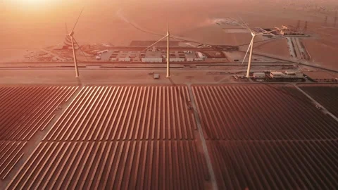 In this video we see a massive solar power plant stretching out across the Stock Footage 234703153