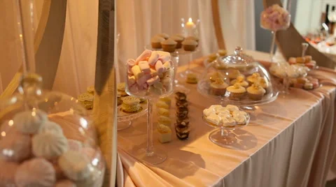 Video wedding decor sweets on the table Stock Footage 64276802