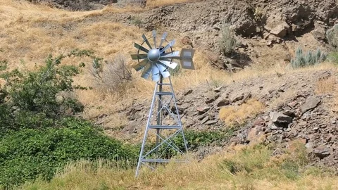 Video of windmill aerator structure in high desert in central Oregon 1080p Stock Footage 80384370