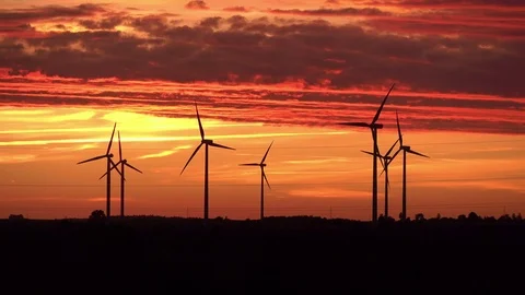 Video of windmills at the sunset in 4K Stock Footage 74756427