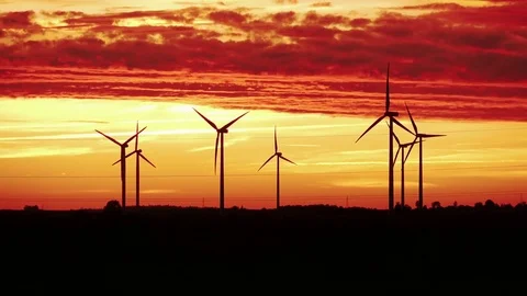 Video of windmills at the sunset in 4K Stock Footage 80675423